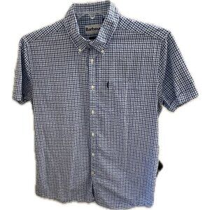BARBOUR Mens Seersucker Short Sleeve Shirt Medium Blue Tailored Fit